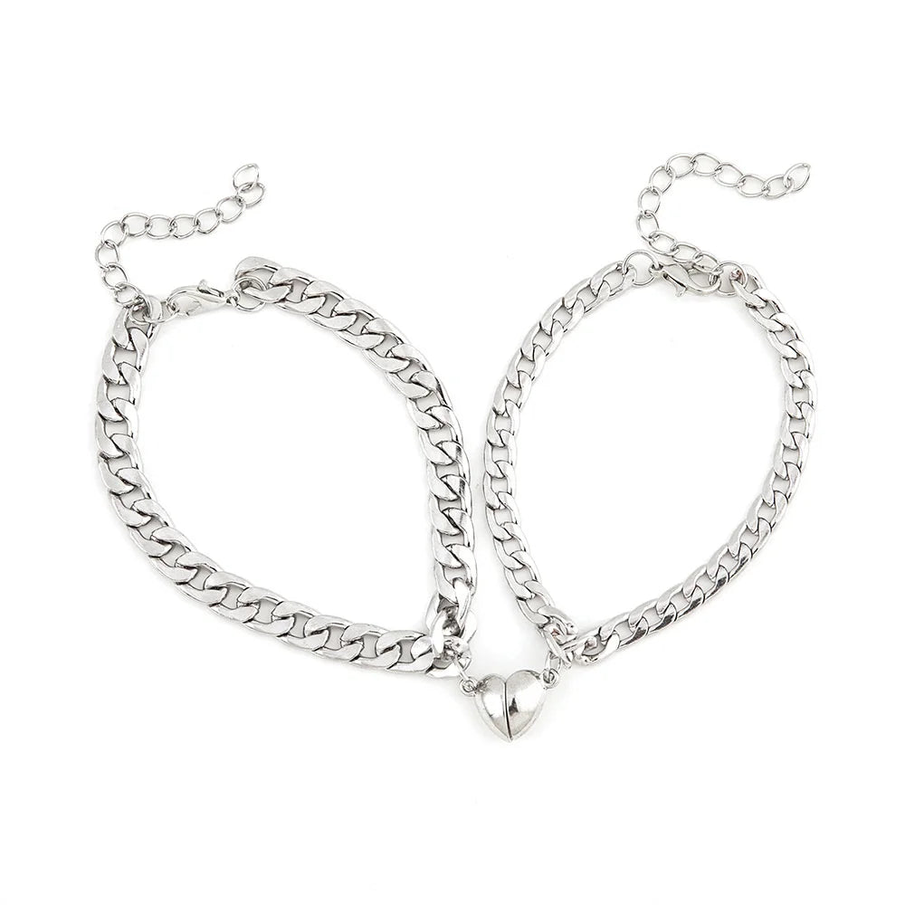 Stylish Stainless Steel Heart-Shaped Couple Bracelets - Perfect Hand Jewelry Set for Lovers