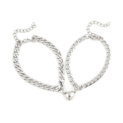 Stylish Stainless Steel Heart-Shaped Couple Bracelets - Perfect Hand Jewelry Set for Lovers