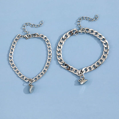 Stylish Stainless Steel Heart-Shaped Couple Bracelets - Perfect Hand Jewelry Set for Lovers